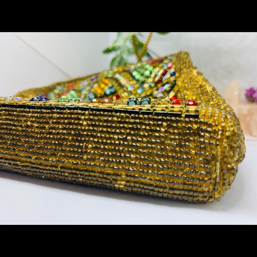 WALBORG vintage gold purse w/ rhinestones & beads - Picture 4 of 8